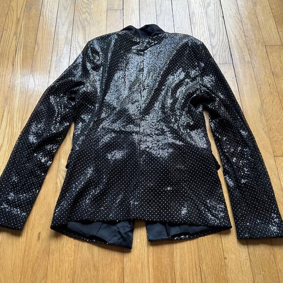 Zara Woman Size S Black Combined Polka Dot Sequin Tuxedo Collar Blazer Jacket - Picture 12 of 13